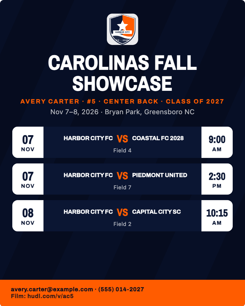 Tournament schedule layout, Fixture, for a sample athlete