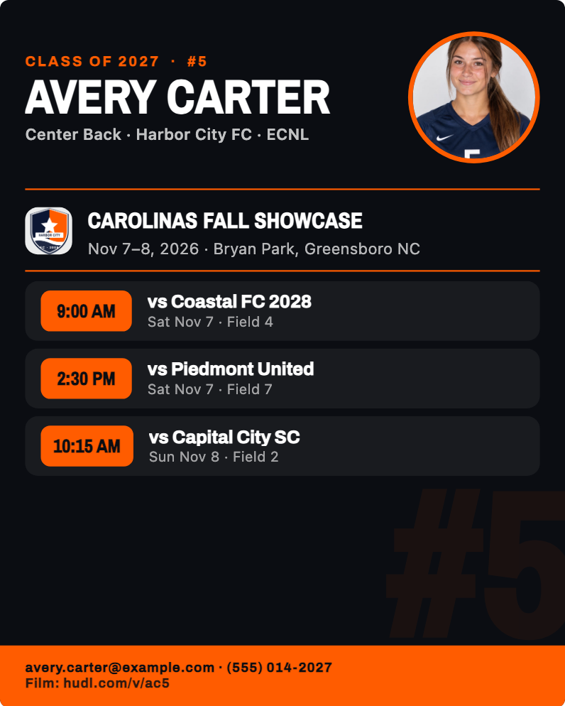 Tournament schedule layout, Scoreboard, for a sample athlete